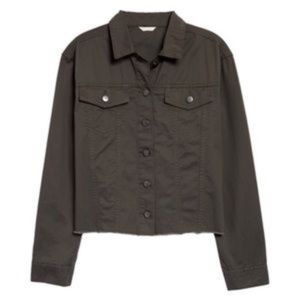 Caslon Green Fringe Hem Twill Cropped Women's Jacket